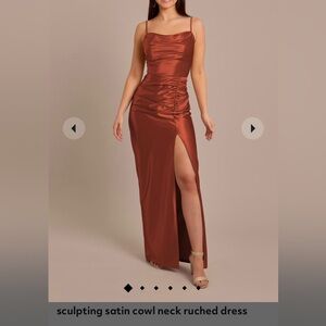 David’s bridal satin cowl neck ruched dress in cinnamon